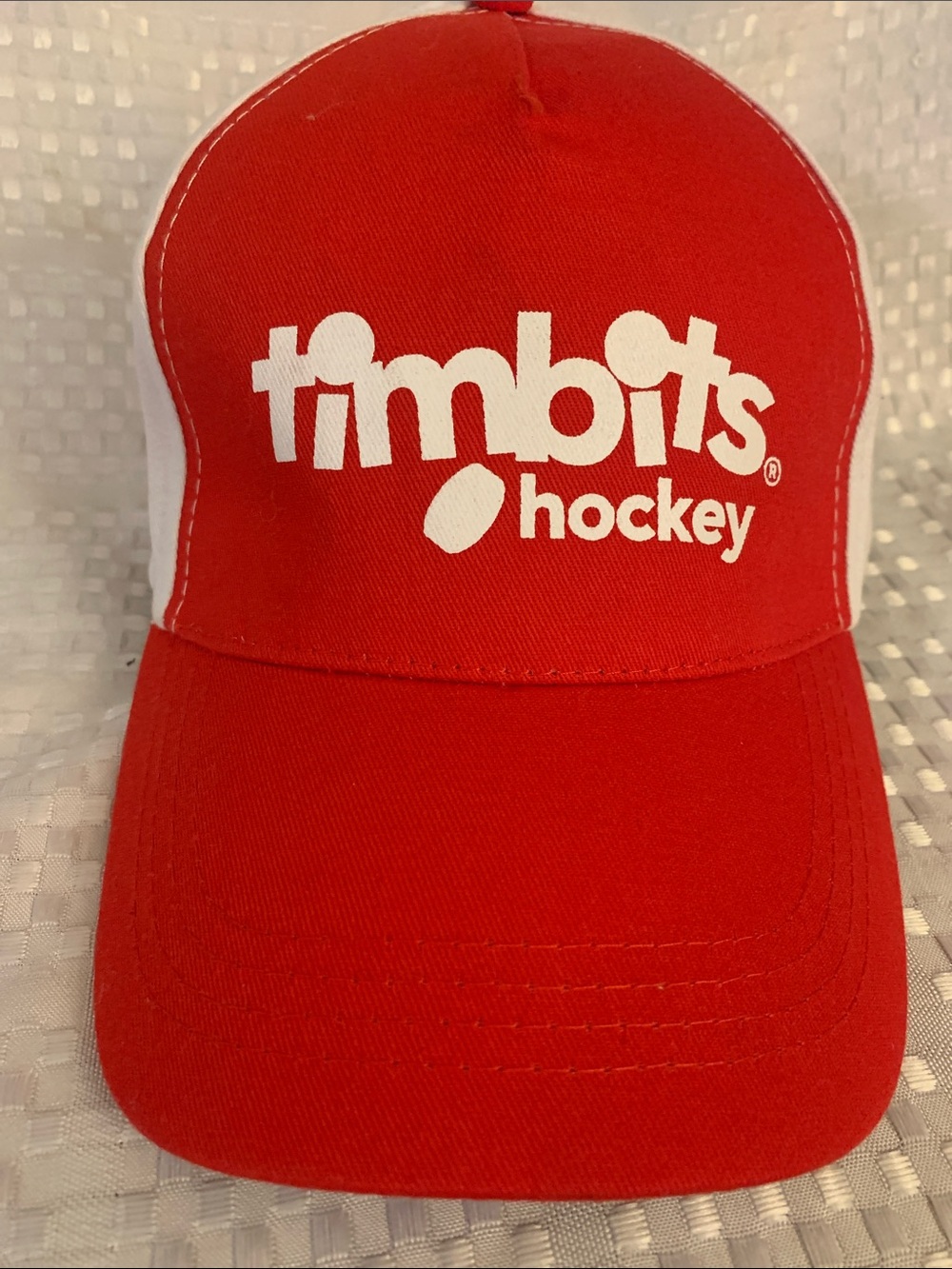 Timbits hockey red and white Sidney Crosby hat, adjustable.